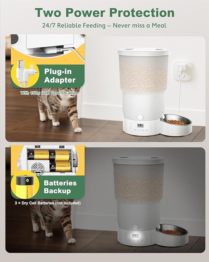 Gimars 5L/20 Cups Automatic Cat Feeder, Programmable 1-6 Meals Cat Food Dispenser with Stainless Steel Bowl, Easy Setup, Dual Power Supply,10s Meal Call Timed Pet Feeder for Cats and Small Dogs-PurrikoPets