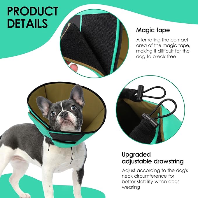 Dog Recovery Collar Cone for Medium Dogs, Adjustable Dog Cone Alternative After Surgery for Dogs to Stop Licking, Breathable Soft Cone for Medium Large Dogs, Green M-PurrikoPets