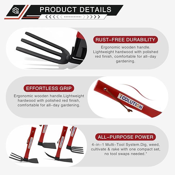 Garden Tool Set with Tool Box 4 Piece Heavy Duty Gardening Tools Kit with Hoe Rake Shovel Fork Non Slip Handle Garden Hand Tools for Digging Weeding Planting-PurrikoPets