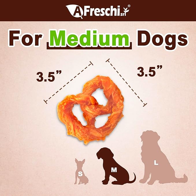 Afreschi Natural Turkey Tendon Pretzel (M) Pack of 2, Dog Treats for Signature Series, All Natural Human Grade Dog Chew, USA-Sourced Turkey Tendon, Hypoallergenic, Rawhide Alternative-PurrikoPets
