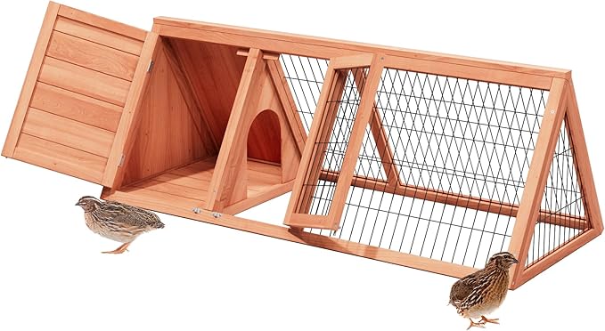 A-Frame Quail Coop,Wooden Quail Cage Indoor Outdoor,Triangle Rabbit Hutch with 2 Doors & Ventilating Wire for Small Animals,Sold by XilishppEcxEco (Ntural Wood)-PurrikoPets