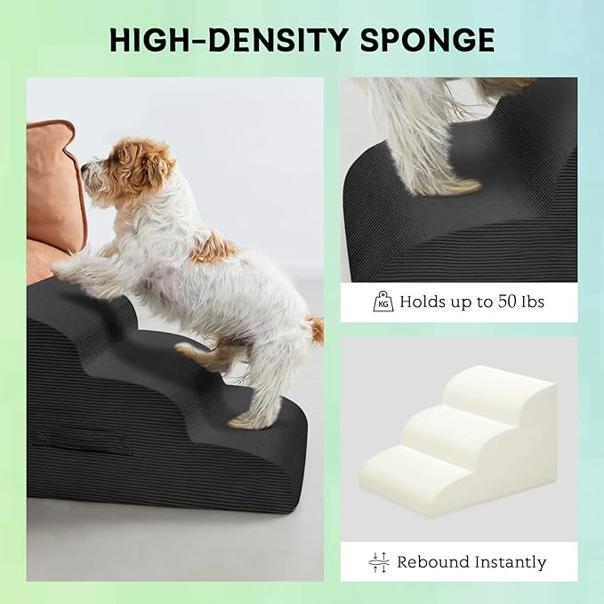 Dog Steps for Small Dogs, 4-Step Pet Ramp Stairs for High Beds and Sofa, Non-Slip Pet Stairs for Small Dogs and Cats, Removable and Easy to Clean Cover, Black-PurrikoPets