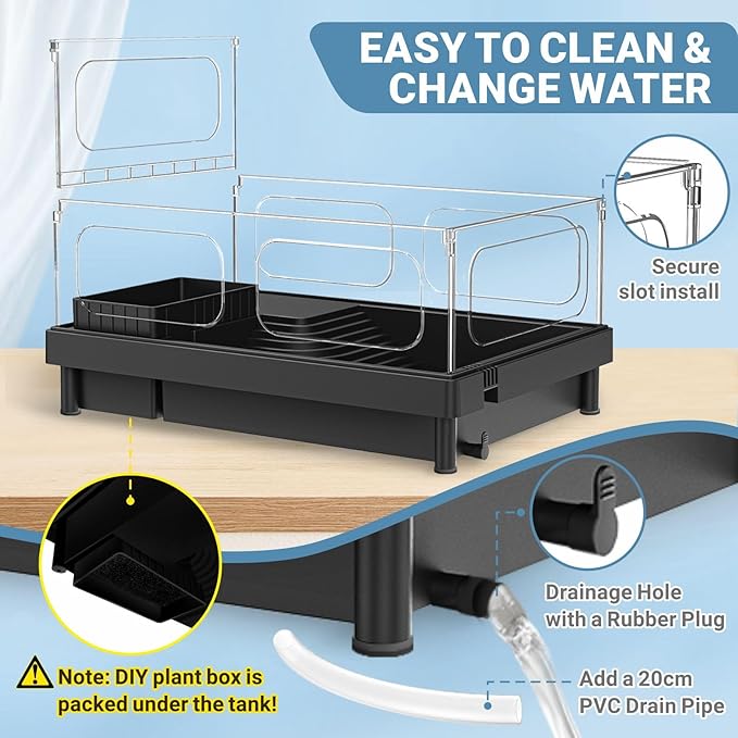 GOZILLA Small Turtle Tank Kit(Tank+Lamp+Filter), Acrylic Turtle Starter Kit with Adjustable Lamp, Reptile Habitat and Terrarium with Multi-Functional Areas for Small Reptiles. (Black Kit)-PurrikoPets