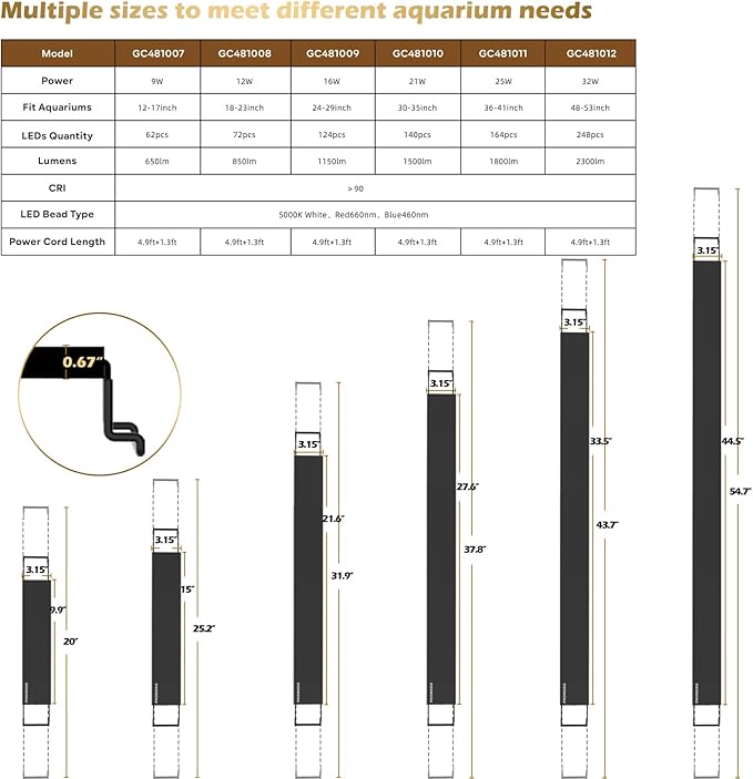GLOWRIUM Aquarium Light, LED Full Spectrum Freshwater Fish Tank, infinitely dimmable, Fish Tank Light with auto-on/Off Timer (24-29 in)-PurrikoPets