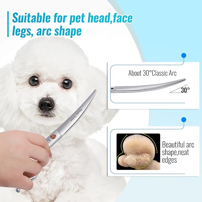Dog Grooming Scissors: 7.0 inch Curved Pet Shears Made Of Japanese 440C Advanced Stainless Steel Professional Grooming Scissors for Dogs Cats and Other Pets-PurrikoPets