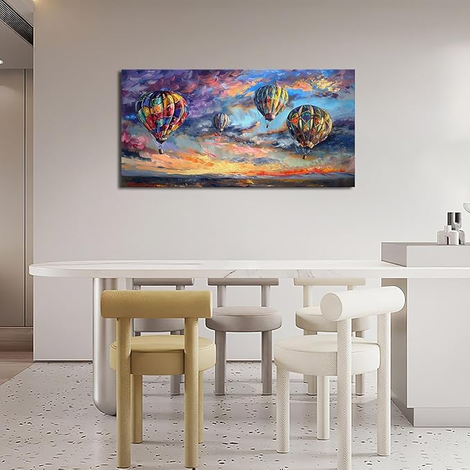 Extra Large Wall Art Hot Air Balloons Canvas Living Room Pictures Framed Prints Colorful Oversize Wall Decor Animal Painting Artwork for Bedroom Dining Home 60"x30"-PurrikoPets