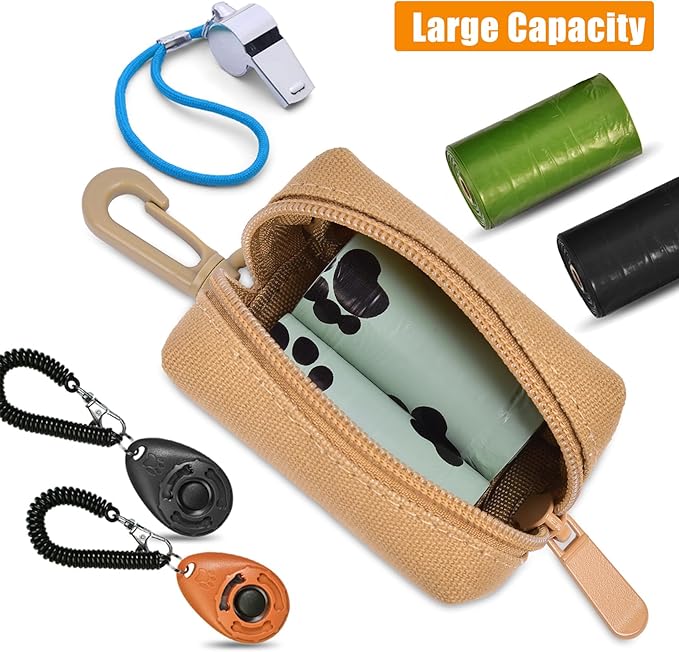 Dog Waste Bag Dispenser Pet Poop Bag Dispenser for Leash Accessory dog Poop Bag Holders Fits Dog Leash Include Hand Free Holder, Khaki, No-KaqiXB-PurrikoPets