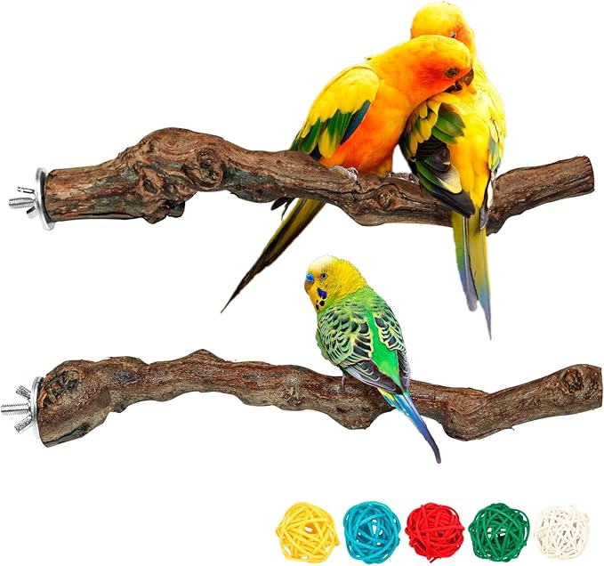 2 Packs Parrot Perch Stand,Natural Grapevine Wood Perch Parrots Cage Perch Toys Suitable for Small or Medium Parrots Parakeets Cockatiels Conures Lovebirds in Cage Accessories Supplies (Style-1)-PurrikoPets