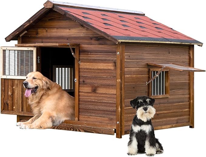 Dog House for Large Dogs Outside with Door and Adjustable Window, Big Dog House Outdoor Weatherproof with Removable Floor, Extra Large Pet House, 7XL-PurrikoPets