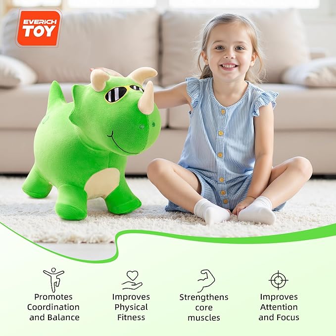 EVERICH TOY Bouncy Horse Dinosaur Toys, Inflatable Bouncing Animal Hopping Toys, Outdoor Indoor Ride on Bouncer, Boys Girls Birthday Gift for 18 Month 2 3 4 5 6 Year Old Kid- Plush Dinosaur Toy-PurrikoPets