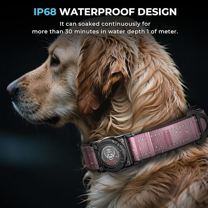 2025 Upgrade Airtag Dog Collar, Reflective Dog Collar with Airtag Holder, IP68 Waterproof| Metal Buckle| Ultra-Durable| Comfortable Padded, GPS Dog Collars for Medium Large Dogs (Pink,L)-PurrikoPets