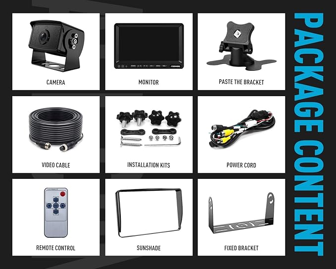 FOOKOO Ⅱ HD Backup Camera System Kit,7" 1080P Reversing Monitor+IP69 Waterproof Rear View Camera,Sharp CCD Chip, 100% Not Wash Up,Truck/Semi-Trailer/Box Truck/RV (FHD1-Wired)-PurrikoPets
