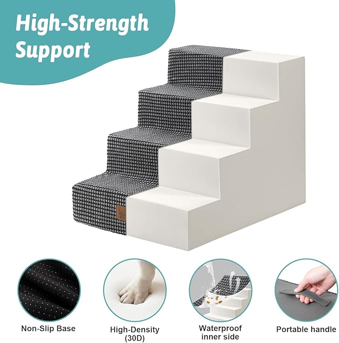 Dog Stairs for Small Dogs, 4 Tier Wider Pet Stairs for Couch and Beds, 17.7" H Non-Slip Dog Steps for Old Cats, Puppy, Small Medium Dogs, 17.7x23.6x17.7 inch, Dark Grey-PurrikoPets