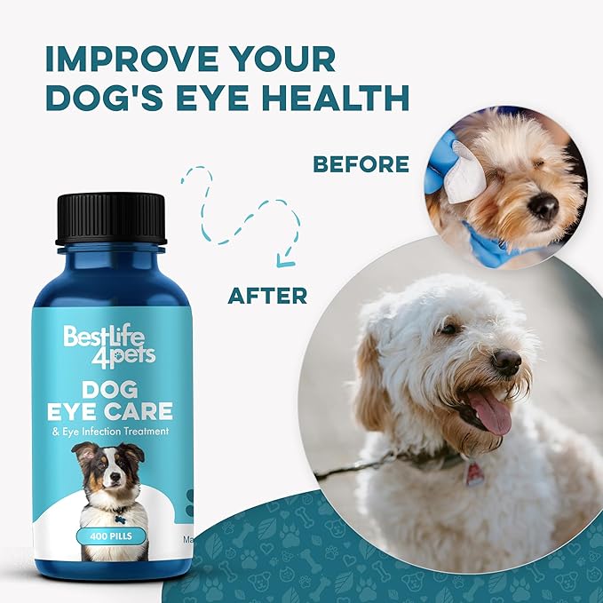 Dog Eye Care & Infection Treatment, Natural Dog Supplements for Conjunctivitis, Swelling, Dry Eyes and Discharge, Easy to Use, No More Struggle with Canine Drops, 400 Small Pills-PurrikoPets
