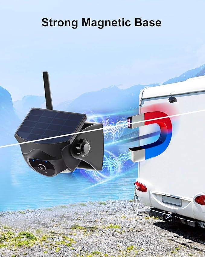 1080P Solar Wireless Backup Camera - Magnetic Hitch Rear Front Camera with Night Vision, 365-Day Standby, Waterproof, Rechargeable Battery for Horse Trailer RV Truck Car for Phone Pad Android-PurrikoPets