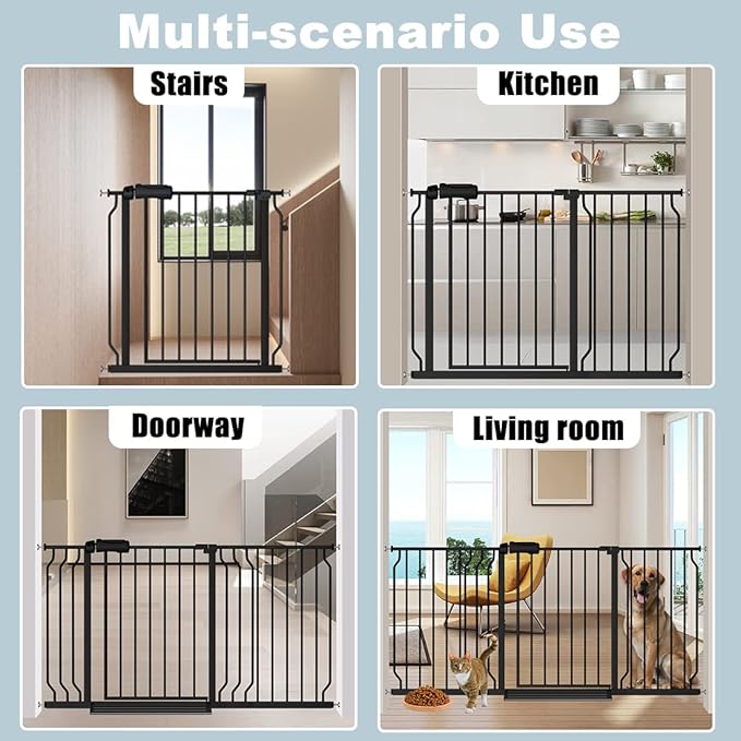 Extra Wide Baby Gate with 4.72in Extensions, Walk-Through, Auto Close, Pressure Mount Child Safety Gate (Black, Extension-4.72"/12cm)-PurrikoPets