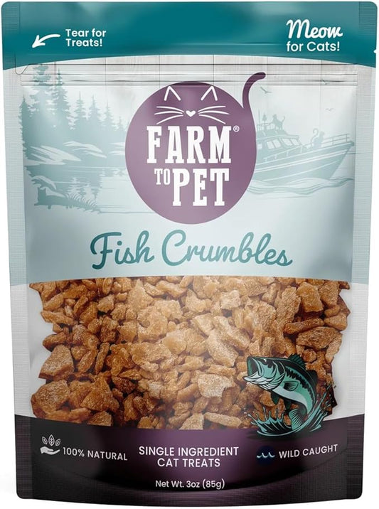 Farm To Pet - Cat Treat Crumbles - 3 oz Single Ingredient Fish Treat and Snacks - Healthy for Indoor Cats and Kitten - Essential Products (Mix with Wet/Dry Food)-PurrikoPets