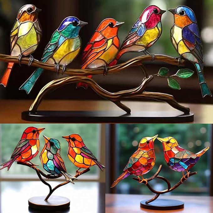 3Birds on a Branch, Metal Desktop Decorations, Home Bird Decorations for Office, Window, Aviary, Garden, Gifts for Bird Lovers, Boxed Set.-PurrikoPets