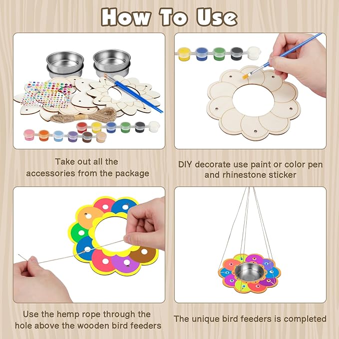 Fennoral 4 Pack Bird Feeder Kits for Kids Make Your Own Bird Feeders Wooden Art and Craft for Girls Boys Ornaments DIY to Paint Bird Feeders Craft for Spring Garden Outdoor Summer Activities Project-PurrikoPets
