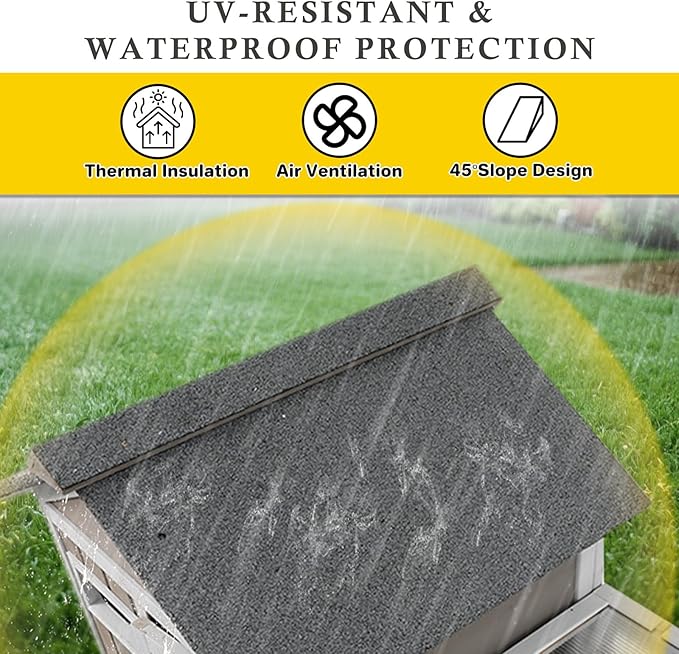 47''L Rabbit Hutch Outdoor Chicken Coop with Run, Wooden Indoor 2 Story Bunny House with Waterproof Roof, Pull Out Tray, Guinea Pig Rabbit Duck Cage for Small to Medium Animals and Pet Lover, Gray-PurrikoPets