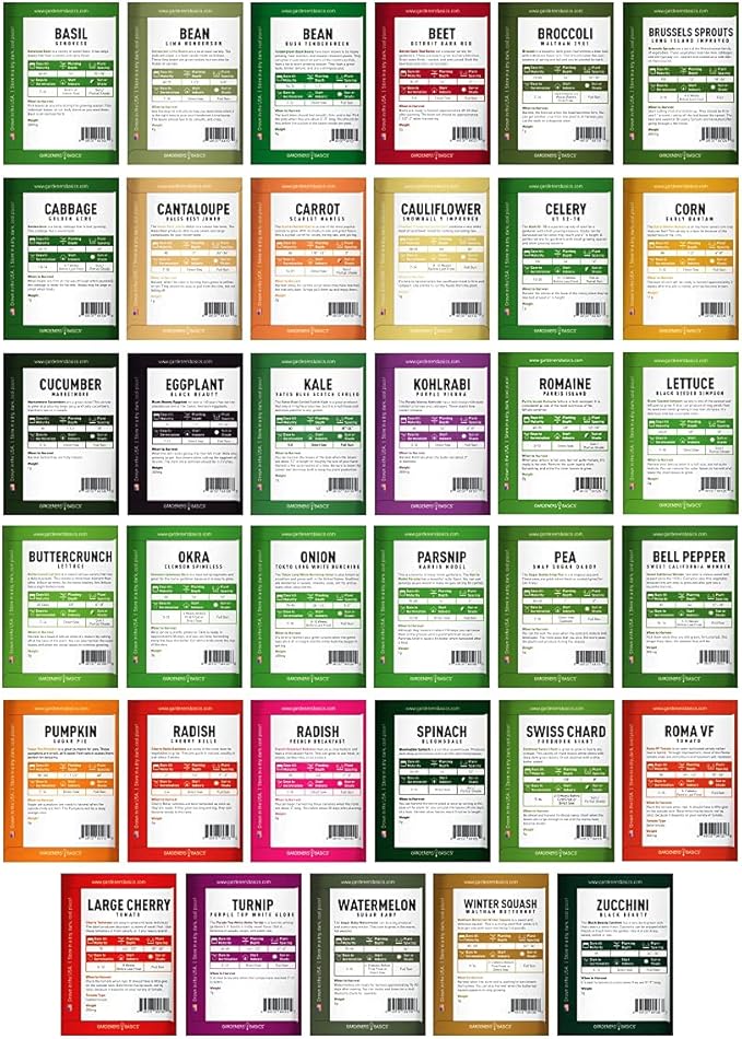 Gardeners Basics Survival Vegetable Seeds Garden Kit Over 16,000 Seeds Non-GMO and Heirloom, Great for Emergency Bugout Survival Gear 35 Varieties Seeds for Planting Vegetables 35 Free Plant Markers-PurrikoPets