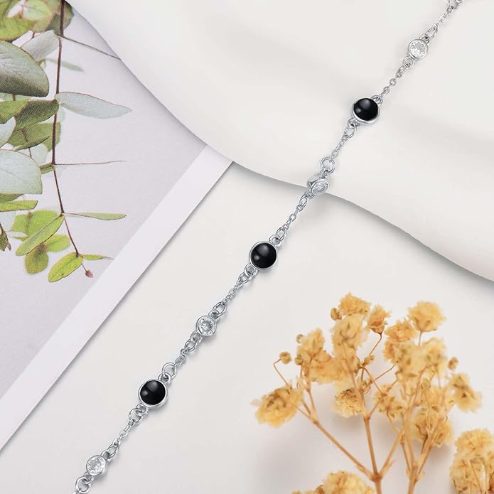 Anklet Bracelet for Women 925 Sterling Silver Natural Stone Chain Ankle Bracelet Beach Summer Fine Jewelry Valentines Day Birthday Gifts for Her Mom Wife