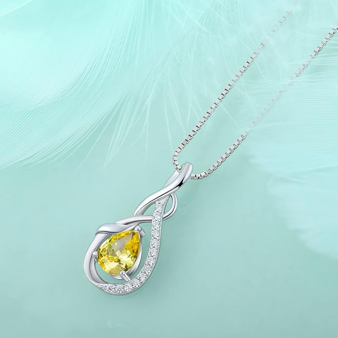 STARCHENIE Infinity Teardrop Pendant Necklace for Women 925 Sterling Silver Birthstone Jewelry