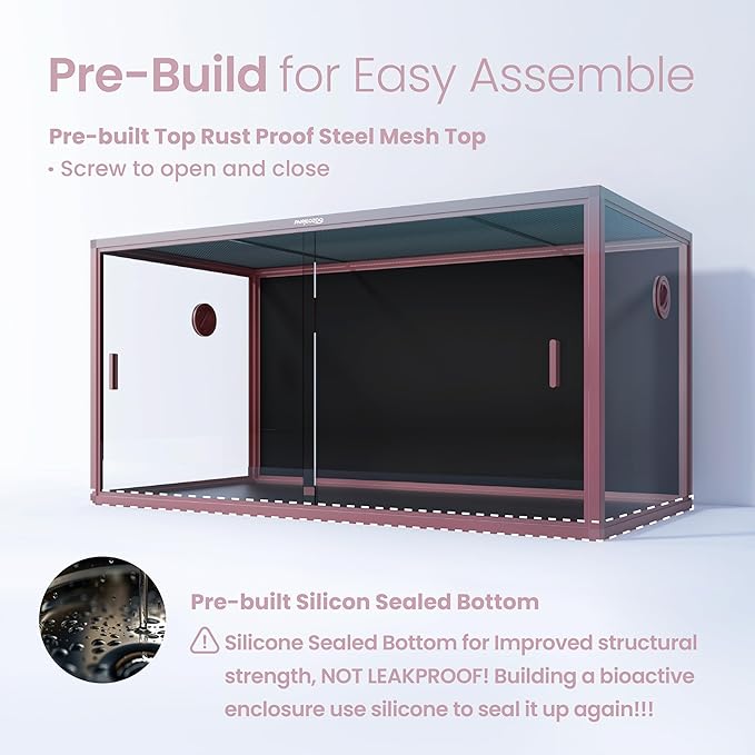 120 Gallon Reptile Terrarium, 48" x 24" x 24" Reptile Enclosure with Sliding Door Top Screen Ventilation,Blue Tongue Skink Tank for Easy Maintenance-PurrikoPets