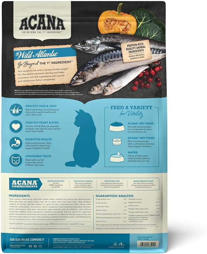 ACANA Grain-free Dry Cat Food Wild Atlantic Saltwater Fish with Freeze-Dried Liver 4lb Bag-PurrikoPets