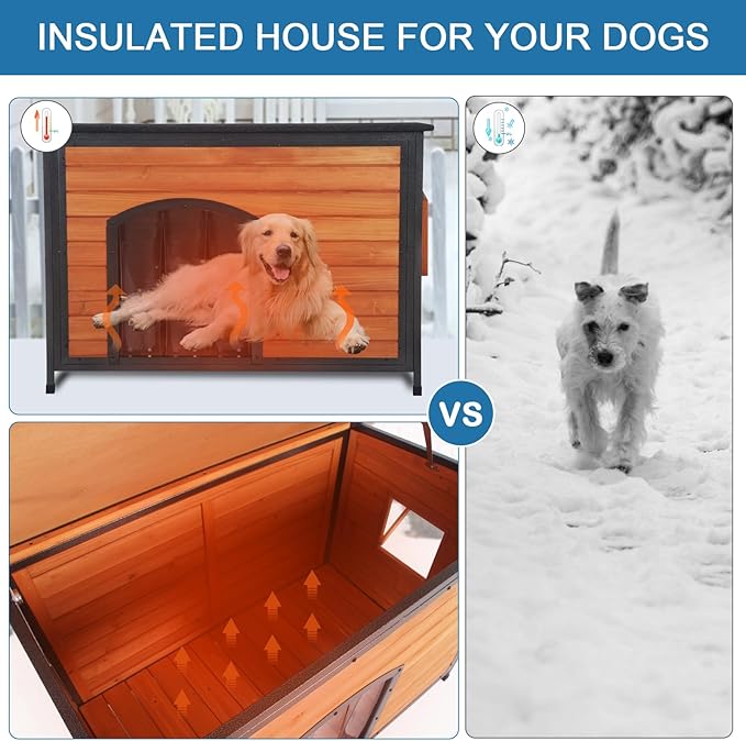 Dog House Outdoor Insulated 43.3" L Large Dog Kennel 6 Sides All-Round Foam Winter Weatherproof for Small Medium Large Dogs with Strong Metal Chew Proof Frame-PurrikoPets