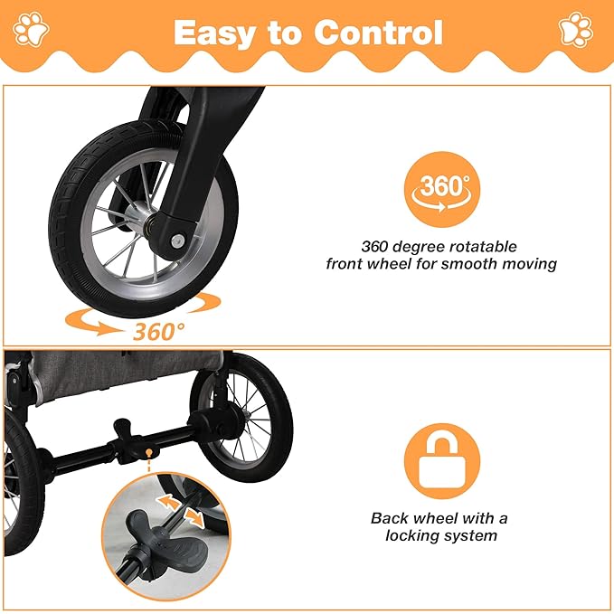 4 Wheel Pet Stroller with Storage Basket - Foldable & Breathable with Mesh Skylight, Large Dog Stroller with Adjustable Handle - Ideal for Travel and Walking with Medium to Large Dogs, Up to 120 lbs-PurrikoPets