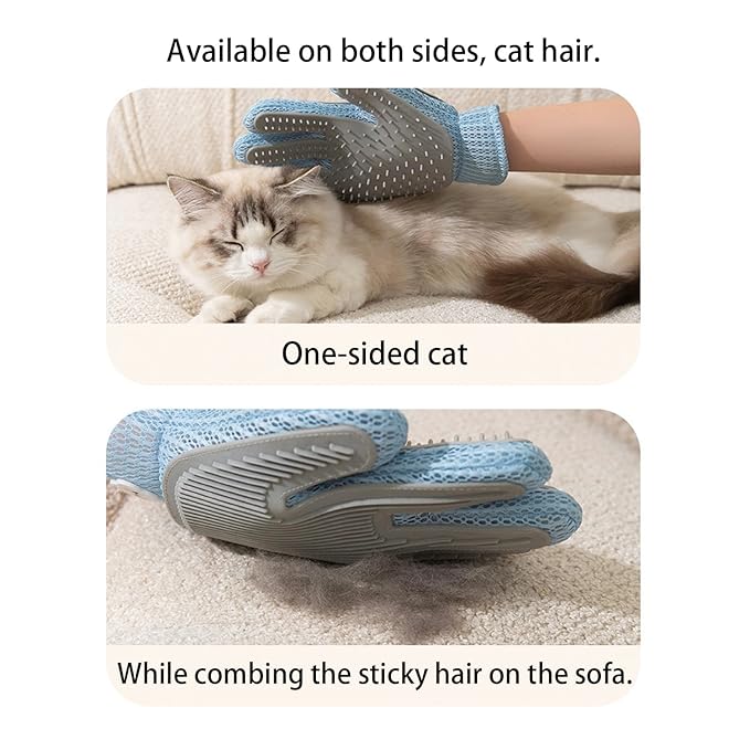 2 Pcs [2-in-1] Pet Hair Removal Gloves - Five Finger Massage Design Pet Beauty Gloves, Suitable for pet dogs and cats to prevent hair tanglings (Blue)-PurrikoPets