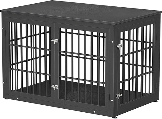 48 Inch Heavy Duty Dog Crate Furniture for Large Dogs, Decorative Pet House End Table, Extra Large Wooden Cage Kennel Furniture Indoor, Black-PurrikoPets