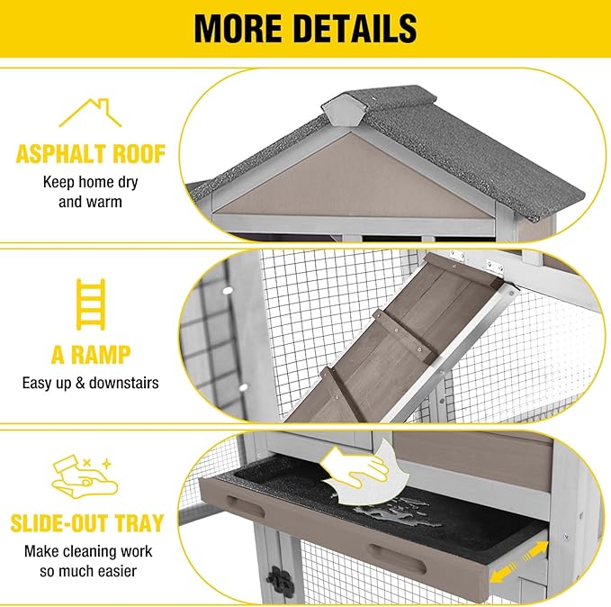 Aivituvin Large Rabbit Hutch Indoor Bunny Cage Outdoor with Run Chicken Coop Guinea Pig House with Waterproof Asphalt Roof,No Leakage Pull Out Tray (103.2" L x 25.2" W x 36.2" H,Brown-2 Sets)-PurrikoPets