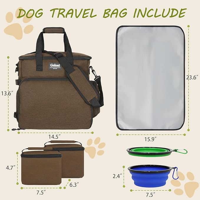 Dog Travel Bag Airline Approved–Pet Travel Tote with Collapsible Bowls,Food Containers & Feeding Mat–Multi-Pocket Organizer for Dogs & Cats, Durable & Water-Resistant for Hiking,Trips,Outdoors-PurrikoPets