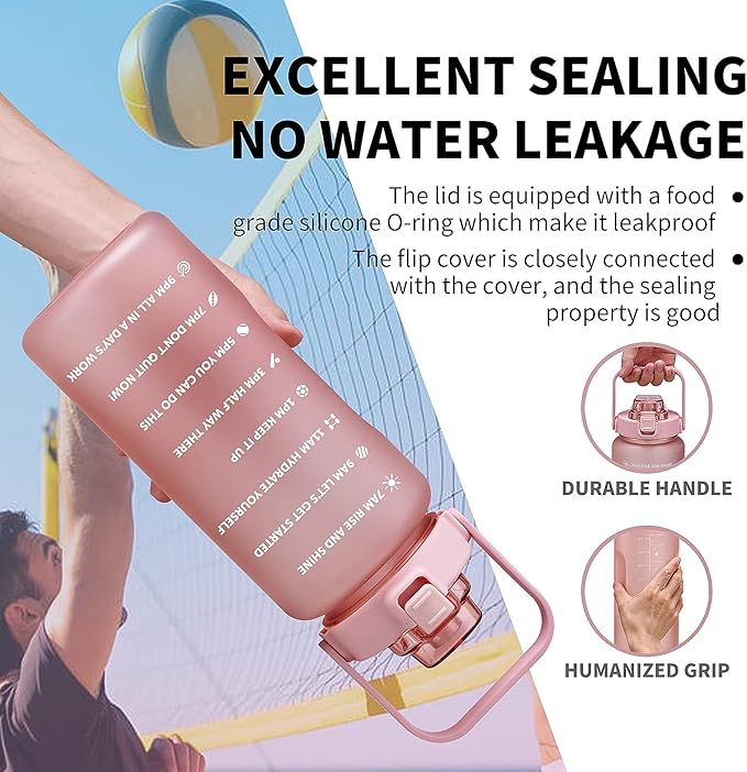 64oz,100oz,128oz Large Motivational Water Bottle with Time Marker, Leakproof & BPA Free Half Gallon Big Water Bottle with Straw Handle Tritan Frosted Water Jug for Gym,Fitness,Outdoor Sports-PurrikoPets