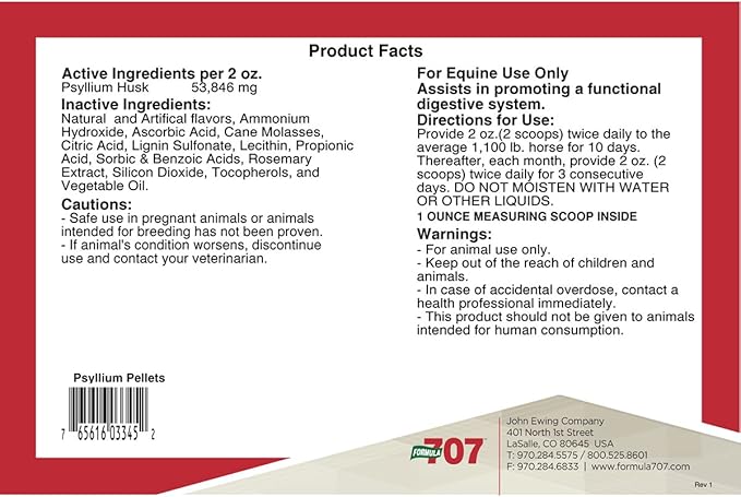 Formula 707 Psyllium Pellets Equine Supplement (12lb Bucket - 48 Day Supply)-PurrikoPets