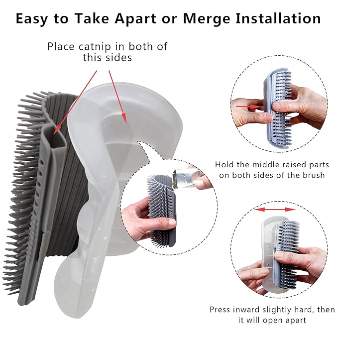 Extended (6.1") 2 Pack Self Grooming Cat Brush - Wall Corner Scratcher with Massage Combs for Long and Short Fur Cats, Kittens (Grey)-PurrikoPets