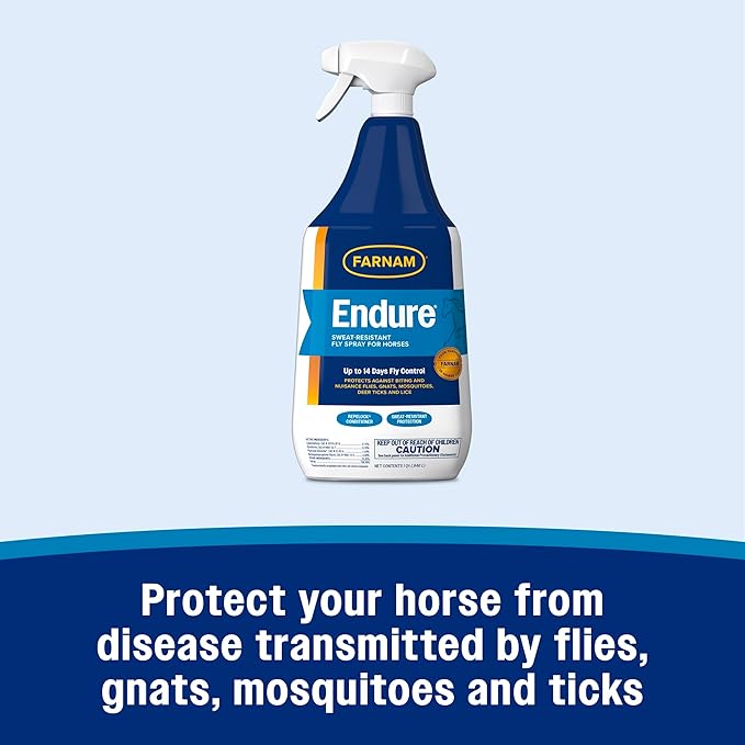 Farnam Endure Sweat-Resistant Fly Spray for Horses, Lasts Up to 14 Days, Protects Against Flies, Gnats, Mosquitoes, Ticks & Lice, 32 oz.-PurrikoPets