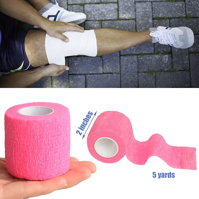 9 Pack 2" x 5 Yards Self Adhesive Bandage Wrap Self Stick Wrap for Ankle, Wrist, Finger, Sports, Breathable Cohesive Vet Tape for Pets (Pink)-PurrikoPets