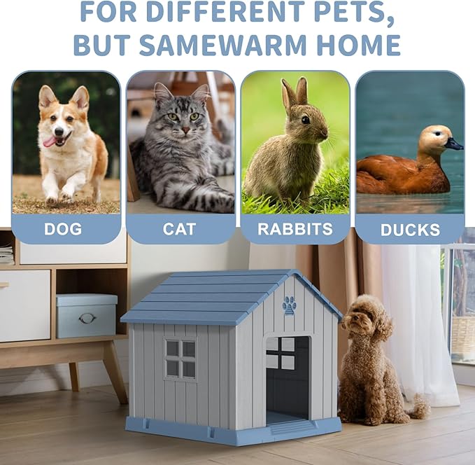 DRATO Dog House Indoor Outdoor for Small to Large Sized Dogs Indoor Outdoor Doghouse Puppy Shelter with Elevated Floor, Easy to Assemble (Blue, 38Inch(37.8 * 40.87 * 38.82))-PurrikoPets