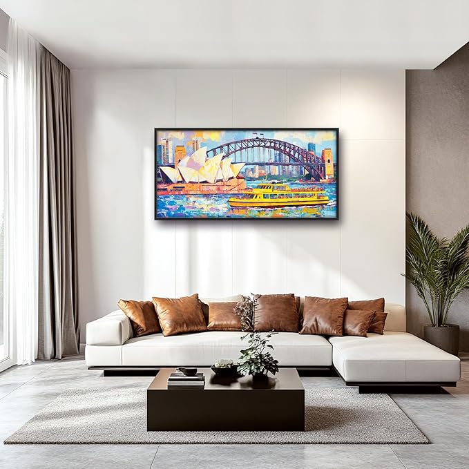 Extra Large Sydney Opera House Framed Wall Art for Living Room,Oversized Abstract Harbour Bridge Cityscape Pictures Wall Decor,Canvas Print Painting Modern Artwork Bedroom Office Bathroom 60L" x 30W"-PurrikoPets