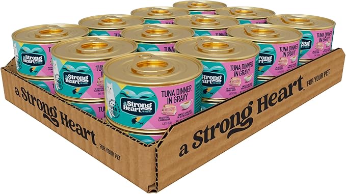 A Strong Heart Canned Wet Cat Food, Tuna Dinner in Gravy - 3 oz Cans (Pack of 24), Made in The USA with Real Tuna-PurrikoPets