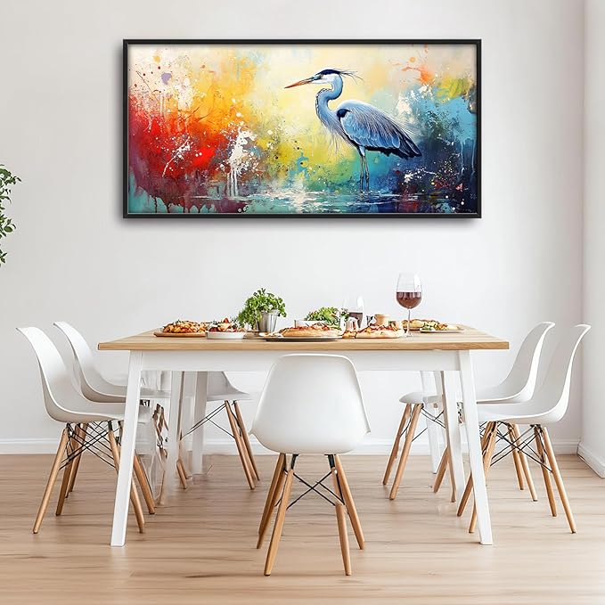 Extra Large Framed Abstract Heron Wall Art,Oversized Colorful Graffiti Heron Wall Decor Pictures for Living Room,Canvas Print Painting Modern Artwork Bedroom Office Bathroom Home Decor 60L x 30W-PurrikoPets
