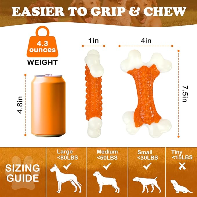 Dog Toys for Aggressive Chewers Large Breed, Tough Bones, Nylon Puppy Teething Chew Toys Medium Dogs, Heavy Duty Peanut Butter Flavor Toys-PurrikoPets