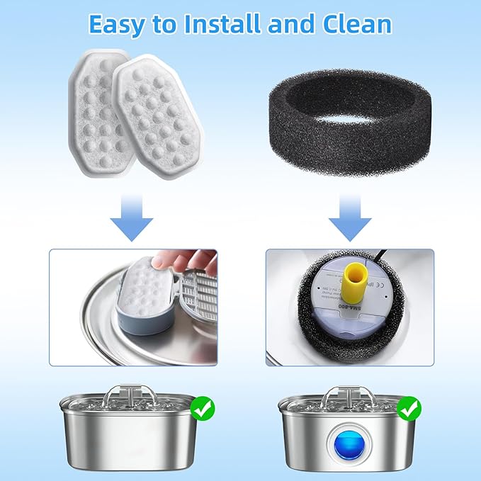 20 Pack Cat Water Fountain Filters-Cat Fountain Replacement Filters for Stainless Steel 3.2L/108oz Adjustable Water Flow Cat Fountain(10 Pack Pet Water Filter Refills+10 Pack Sponges)-PurrikoPets