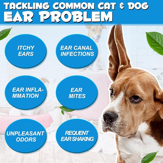 Ear Infection Treatment Drops for Dogs and Cats, Pets Ear Cleaning Solution Drops with 1% Hydrocortisone Soothing Dog Yeast Infection, Itchy Ear Relief, Pet Ear Care Supplies for Dogs & Cats - 2 fl oz-PurrikoPets