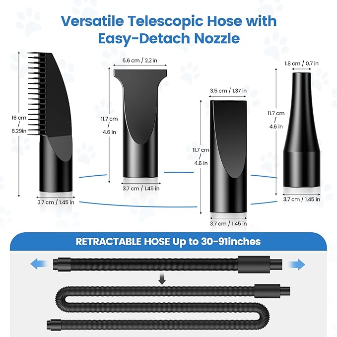 Dog Dryer, 5.2HP/3800W High Velocity Dog Hair Dryer with 4 Nozzles, Stepless Adjustable Speed & Temperature Control, Low Noise Professional Dog Grooming Dryer (Blue)-PurrikoPets