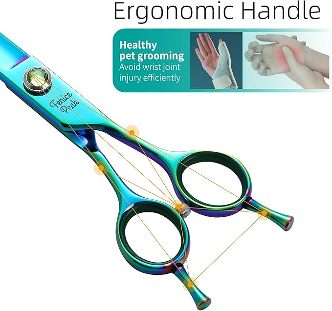 Fenice Peak Green Dog Grooming Scissors Set Straight Thinning Curved and Chunker Shears 4PCS Kit with Simulated Emerald Screw 440C Trimming Shears Durable and Sharp-PurrikoPets