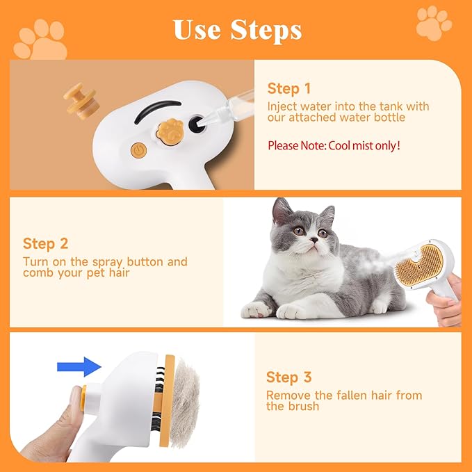 3-in-1 Pet Steam Brush Set for Dogs & Cats, Grooming Comb with Spray, Defur Tool, Water-Free Shampoo, Bath Gloves,Bath Brush, Tooth & Ear Brush, Towel (11PCS)-PurrikoPets